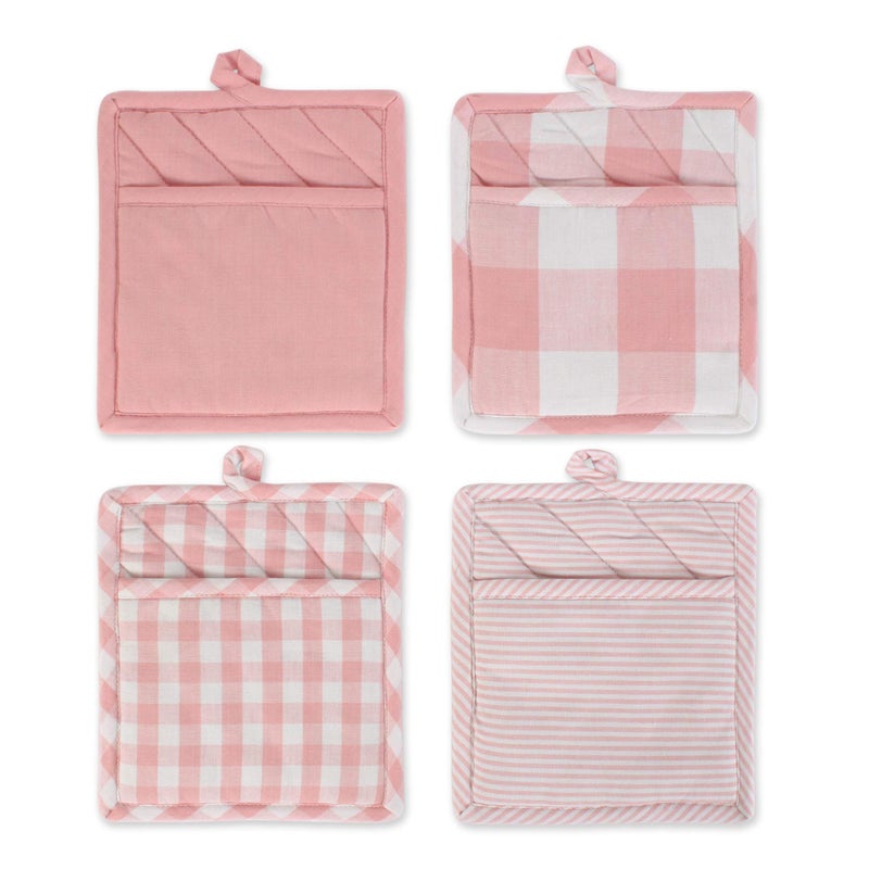 DII Gingham Check Kitchen Collection, Pink, Potholder Set - Image 1